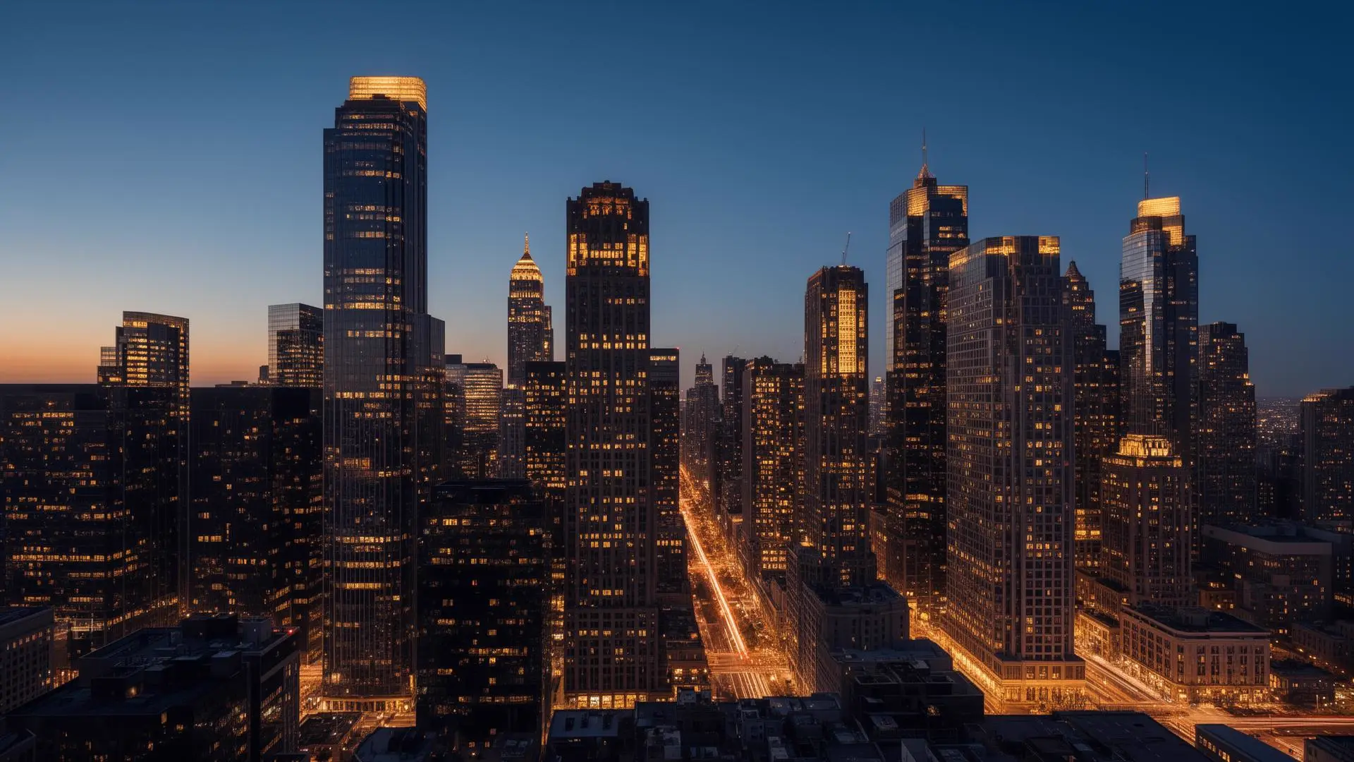 City skyline at dusk